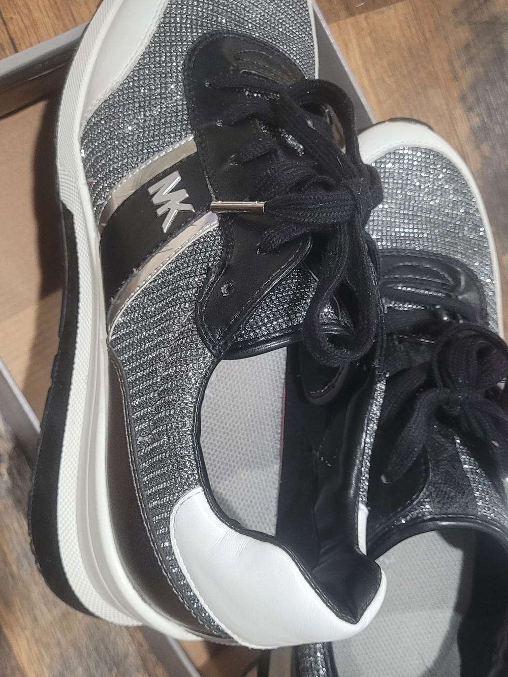 Michael Kors Black, Silver and White Glitter Lace-Up Sneakers